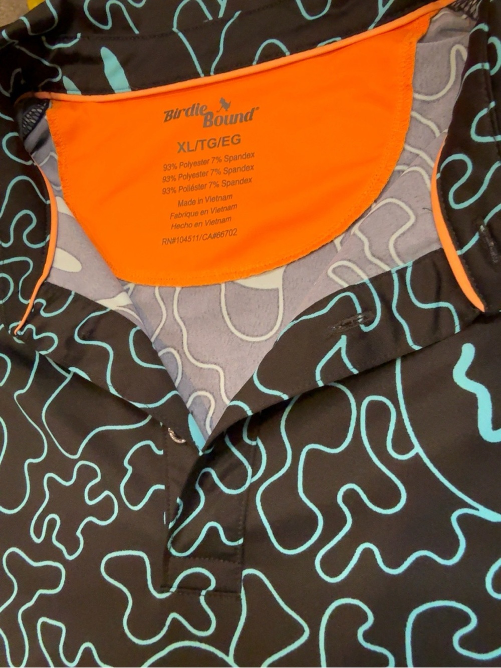 Birdie Bound Men’s XL Performance Golf Polo Black Aqua Stretch Athletic Shirt